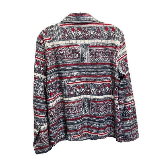 Coldwater Creek Women’s  Aztec-Inspired Long Sleeve Button-Down Jacket Linen-Ble - Picture 2 of 5